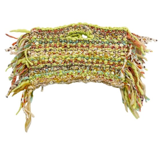 Yellow Multi Faye Fringe Bag Knit Crochet Clutch Floral Boho Maximalist Indie - Picture 2 of 5
